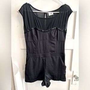 Vintage Free People Black Satin Romper